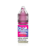 Bottle of Strawberry Raspberry Cherry OXVA Ox Passion Nic Salt featuring bold red and magenta packaging accented with ripe strawberry, raspberry, and cherry illustrations, showcasing the OXVA logo and ‘Ox Passion’ flavor label in sleek typography—designed for nicotine salt vape devices.